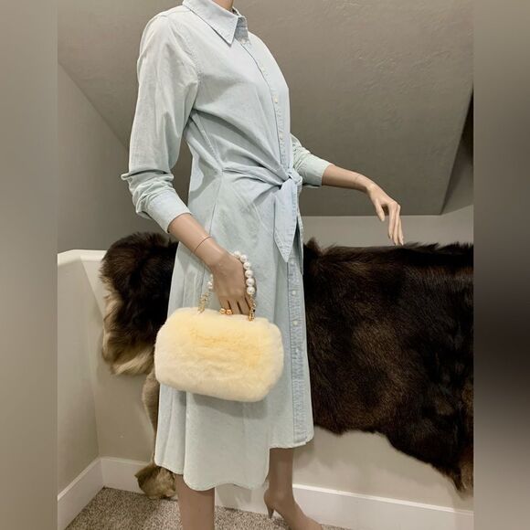 Handmade Real Rex Rabbit Fur Kisslock Top Handle bag/Crossbody & 2 Chain Styles - Picture 6 of 16